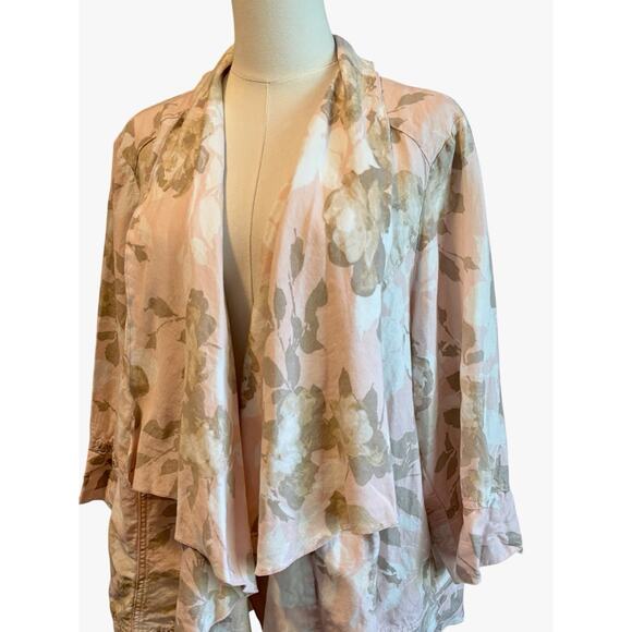 Ruby‎ Rd. Womens Open Front Cardigan Sz 20W Linen Blend Cottage Floral Lagenlook - Picture 2 of 7